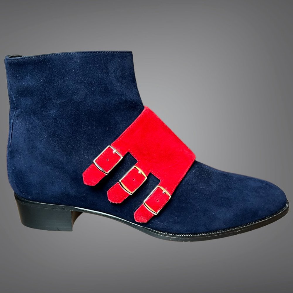 HERMES NAVY PIMENTO GOAT SUEDE LEXINGTON ANKLE BOOTS SHOES EU 40